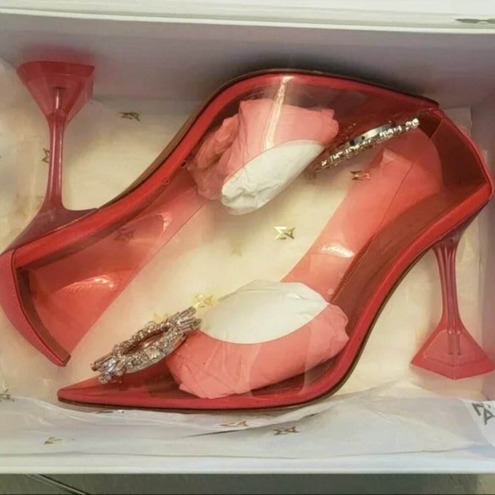 Amina Muaddi Begam glass Pump Pink Glass Clear Heels size 39 - Picture 5 of 16